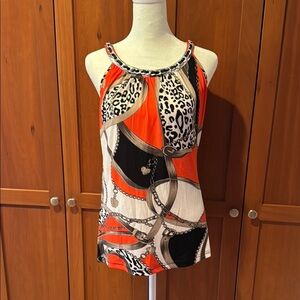 NWOT- Pretty! Orange and Black Graphic Tank Top